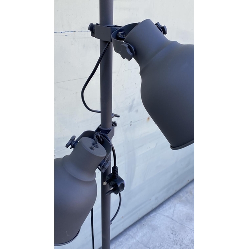 295 - 'Ikea Hektar' Metal Dark Grey Floor Lamp with x3 Spotlights (Very Good Condition)