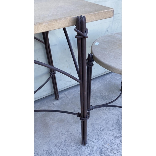 314 - Beautiful Large Console Table with Real Stone Top and Wrought Iron Frame Base with an Arched Central... 