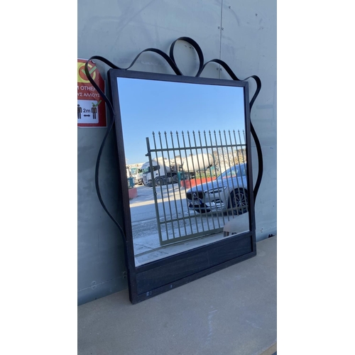 314 - Beautiful Large Console Table with Real Stone Top and Wrought Iron Frame Base with an Arched Central... 