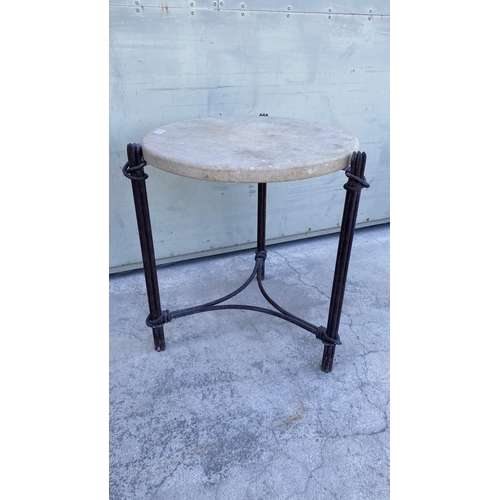 314 - Beautiful Large Console Table with Real Stone Top and Wrought Iron Frame Base with an Arched Central... 