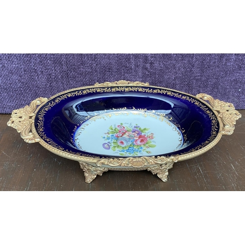 329 - Limoges Porcelain Plate, Oval Royal Blue Chic Serving Bowl (31 x 20 x 7cm H.)