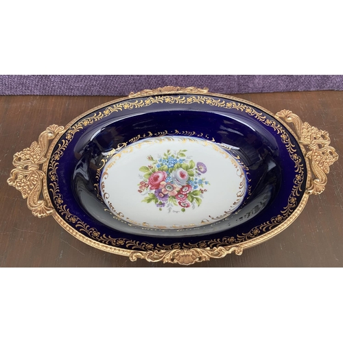 329 - Limoges Porcelain Plate, Oval Royal Blue Chic Serving Bowl (31 x 20 x 7cm H.)