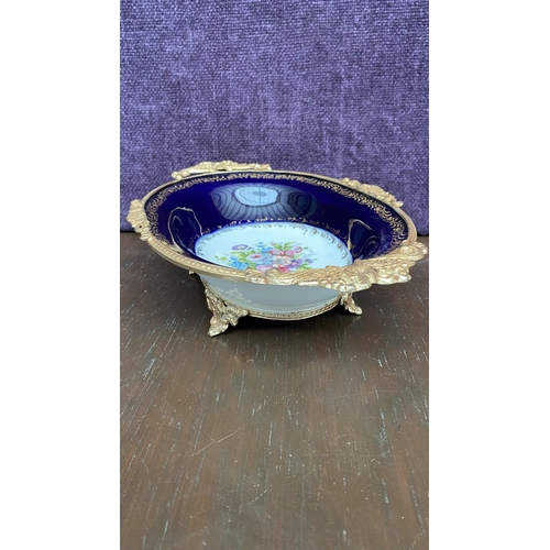 329 - Limoges Porcelain Plate, Oval Royal Blue Chic Serving Bowl (31 x 20 x 7cm H.)