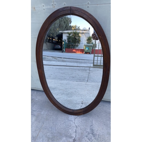 359 - Very Old Wooden Oval Mirror