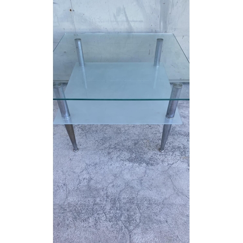 360 - Square 2-Tier Glass Coffee Table with Polished Chrome Legs, Frosted Lower Shelf and Transparent Top ... 