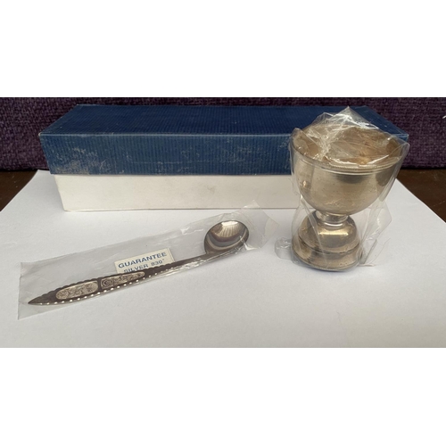 202 - Cypriot Silver 830 Filigree Baby Spoon Together with Silver 830 Egg Cup (Total Weight 58gr)