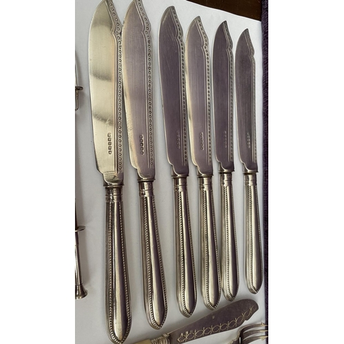 223 - x6 Silver Plated Fish Knives, EPNS Butter Knife and Pickle Fork with Bone Handles Together with Fork... 