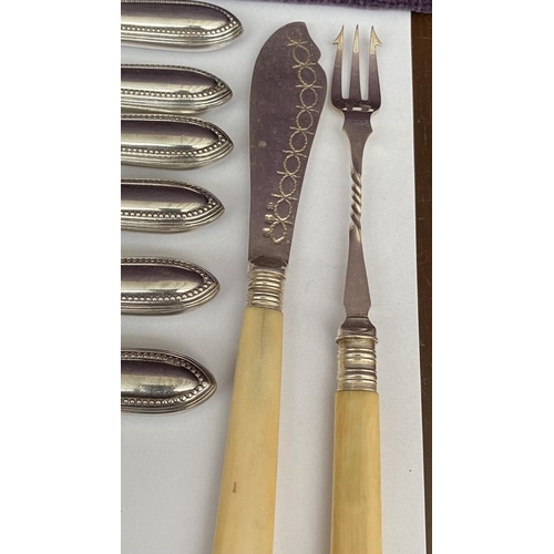 223 - x6 Silver Plated Fish Knives, EPNS Butter Knife and Pickle Fork with Bone Handles Together with Fork... 