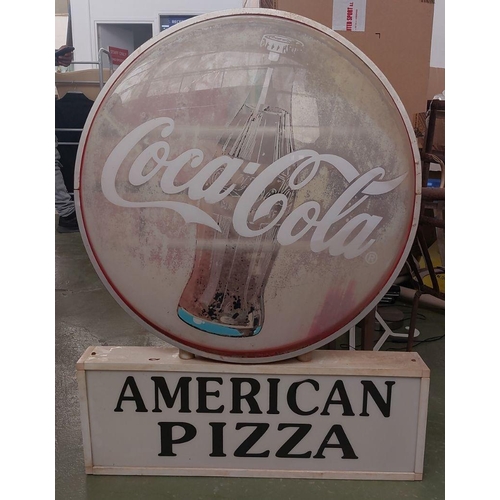 14 - Large Vintage Illuminated Double Sided Coca-Cola Sign 'American Pizza' (Untested)