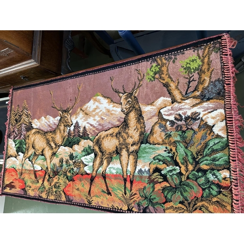 490 - Vintage Wall Hanging Rug Forest Deer Scene Tapestry (100 x 55cm)