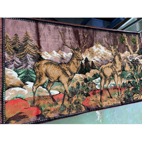 490 - Vintage Wall Hanging Rug Forest Deer Scene Tapestry (100 x 55cm)