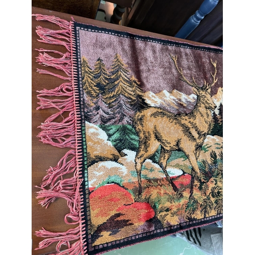 490 - Vintage Wall Hanging Rug Forest Deer Scene Tapestry (100 x 55cm)