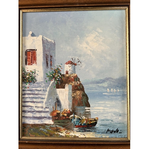 500 - Oil on Board Painting Depicting View of Santorini Signed and Dated 1994 (31 x 35cm)