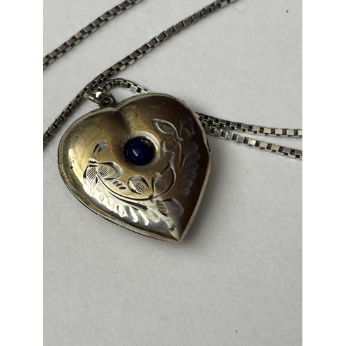 186 - Vintage Locket Pendant Silver 875 Hammered Heart Shape with Alexandrite Stone and Silver Chain