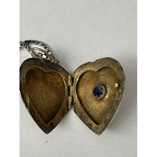 186 - Vintage Locket Pendant Silver 875 Hammered Heart Shape with Alexandrite Stone and Silver Chain