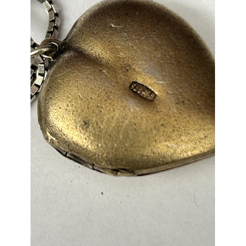 186 - Vintage Locket Pendant Silver 875 Hammered Heart Shape with Alexandrite Stone and Silver Chain