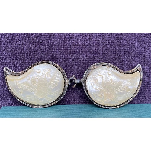 62 - Beautiful Antique Carved Mother of Pearl Belt Buckle from 1821