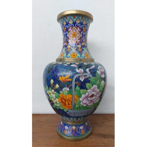 50 - Mid 20th Century Blue Flower Bouquet Motif Cloisonne Vase