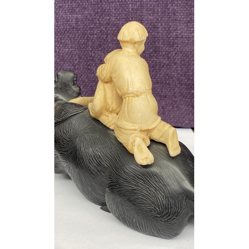 59 - Vintage Oriental Asians Resin Buffalo with 2 Children Riders Figurine