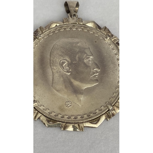 64 - Vintage 1970 Egypt Silver Coin Pendant with President Nasser Hussein (29.5gr) - taken back 21/3/25