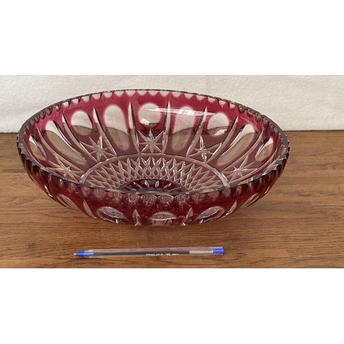 65 - Large Vintage Heavy Ruby Red Crystal Bowl (28cm Diameter)