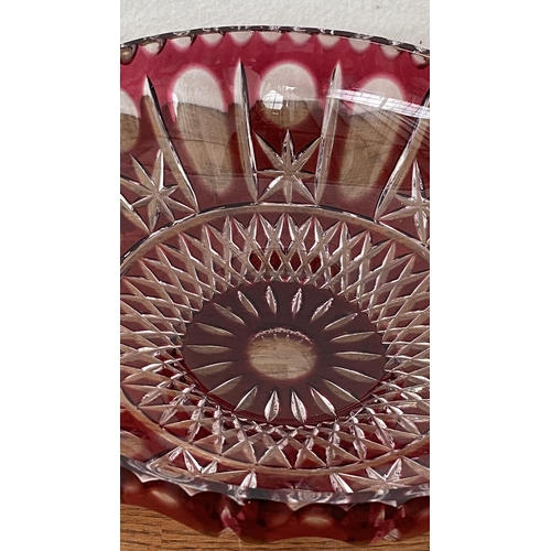 65 - Large Vintage Heavy Ruby Red Crystal Bowl (28cm Diameter)