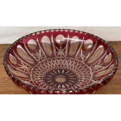 65 - Large Vintage Heavy Ruby Red Crystal Bowl (28cm Diameter)