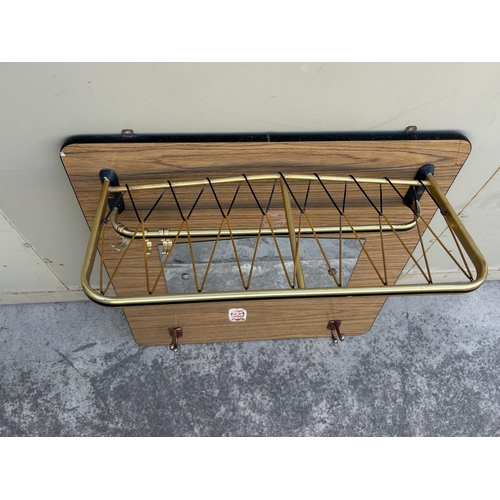 8 - Vintage 1950's Art Deco Coat Rack with Hooks, Mirror and Hat Rack