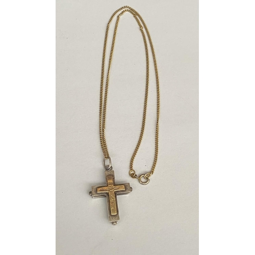 5 - Antique Very Old Silver with Gold Cross Pendant with Silver Chain