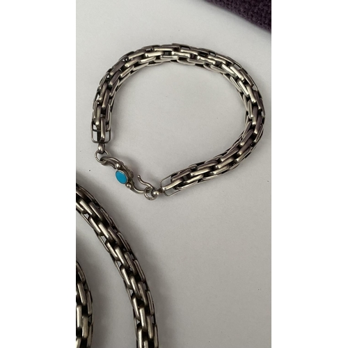 6 - Liberty & Co Heavy Silver Long Woven Chain Necklace Together with Matching Bracelet, It Has No Clasp... 