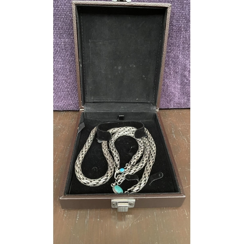 6 - Liberty & Co Heavy Silver Long Woven Chain Necklace Together with Matching Bracelet, It Has No Clasp... 