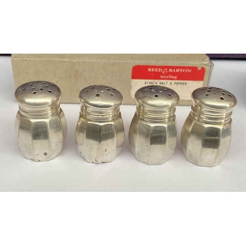 17 - Reed & Barton Sterling Mini Salt and Pepper Shakers in Original Box (x3 Boxes/4 Piece Each) - Code N... 