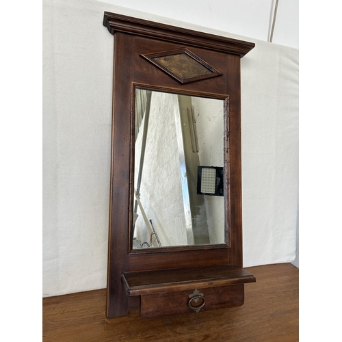 454 - Vintage Wooden Wall Mirror with Drawer (44 x 87cm)