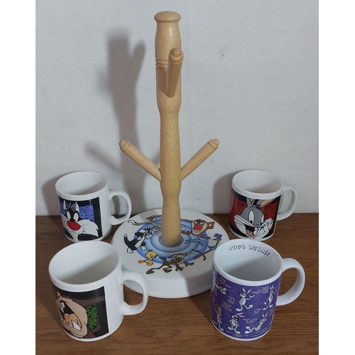 501 - Looney Tunes Mug Tree and 4 Warner Bros Mugs