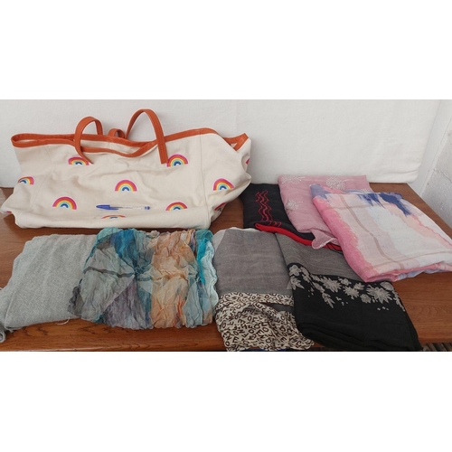 503 - Large Kort Geiger Beach Bag Together with Various Ladies Scarves