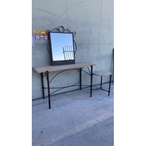 505 - Beautiful Large Console Table with Real Stone Top and Wrought Iron Frame Base with an Arched Central... 