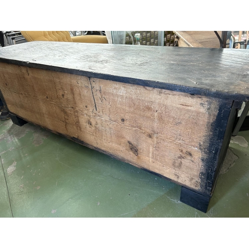 22 - Large Antique Solid Carved Wood Chest From Lapithos (190 W. x 55 D. x 65cm H.)