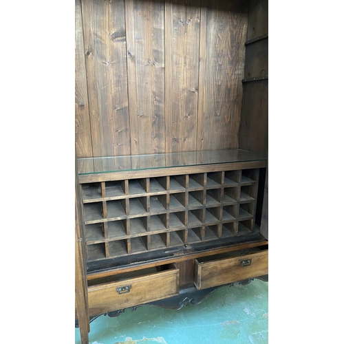 23 - Large Antique Carved Walnut Outside and Pine Wood Inside Wardrobe with 2 Mirrored Doors Modified to ... 