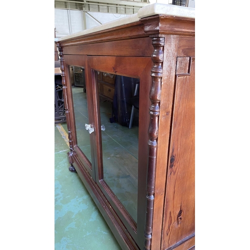 25 - Antique Cyprus Marble Top Pine Wood 2-Door Display Cabinet/Vitrine