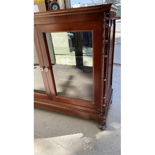 25 - Antique Cyprus Marble Top Pine Wood 2-Door Display Cabinet/Vitrine