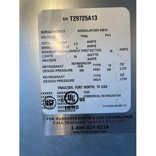 1 - Traulsen USA Model AHT132D-X0019 Stainless Steel Refrigerator (Basic Test Working - 60 W. x 87 D. x ... 