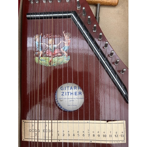 Vintage Guitar-Zither Musical Instrument Made in Germany with Box
