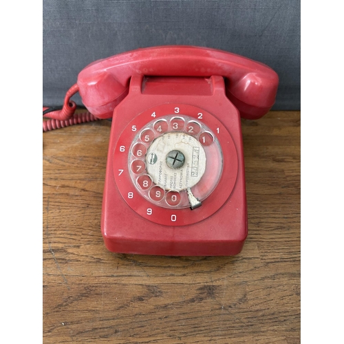116 - Vintage 1970's CYTA Red Rotary Dial Telephone