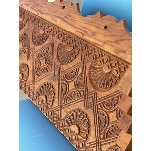 126 - Wooden Hand Carved Geometric Floral Pattern Wall Mounted Shelf (123cm W.)