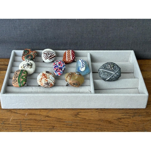 361 - Collection of Handmade Painted Stone Rings