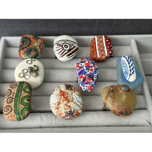 361 - Collection of Handmade Painted Stone Rings