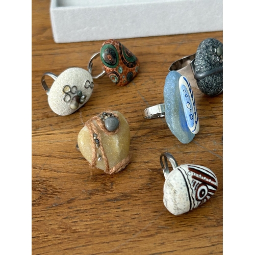 361 - Collection of Handmade Painted Stone Rings