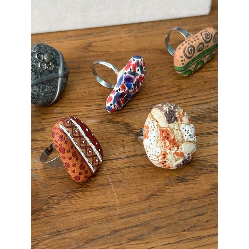 361 - Collection of Handmade Painted Stone Rings