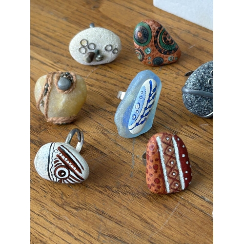 361 - Collection of Handmade Painted Stone Rings