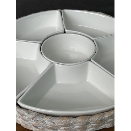 210 - Randerfurn Ceramic Serving Platters with 6 Removable Dishes, a Round Central Bowl in Woven Tray with... 